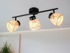 Deckenstrahler LAURENT 3-flammig mit Korb Lampenschirmen aus Bambus, Breite 60cm