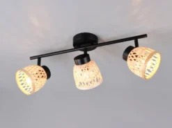 Deckenstrahler LAURENT 3-flammig mit Korb Lampenschirmen aus Bambus, Breite 60cm