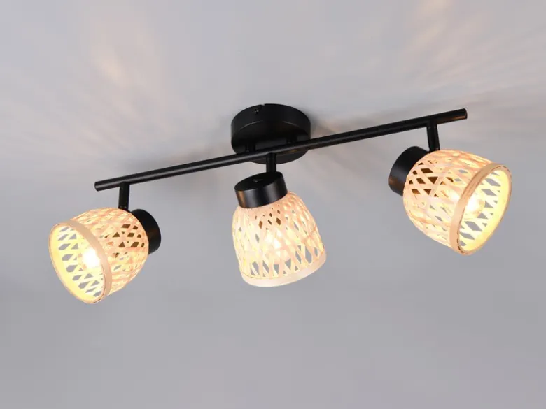 Deckenstrahler LAURENT 3-flammig mit Korb Lampenschirmen aus Bambus, Breite 60cm