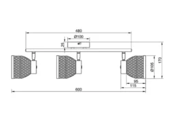Deckenstrahler LAURENT 3-flammig mit Korb Lampenschirmen aus Bambus, Breite 60cm