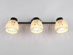 Deckenstrahler LAURENT 3-flammig mit Korb Lampenschirmen aus Bambus, Breite 60cm
