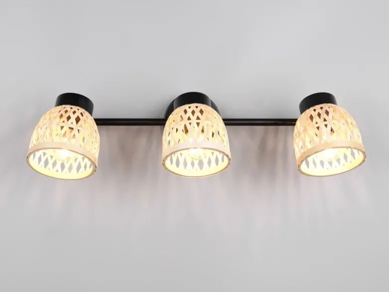 Deckenstrahler LAURENT 3-flammig mit Korb Lampenschirmen aus Bambus, Breite 60cm