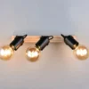 Deckenstrahler LYNAR 3-flammig aus Metall Schwarz mit Naturholz, Breite 42cm