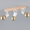 Deckenstrahler LYNAR 3-flammig aus Metall Weiß mit Naturholz, Breite 42cm