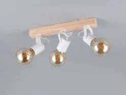 Deckenstrahler LYNAR 3-flammig aus Metall Weiß mit Naturholz, Breite 42cm
