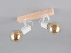 Deckenstrahler LYNAR 2-flammig aus Metall Weiß mit Naturholz, Breite 31cm