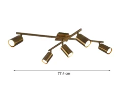 Deckenstrahler MARLEY Altmessing 5-flammig, Arme verstellbar, Breite 77,5cm