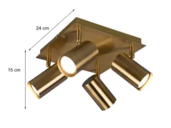 Deckenstrahler MARLEY Altmessing 4-flammig, Quadrat 24cm