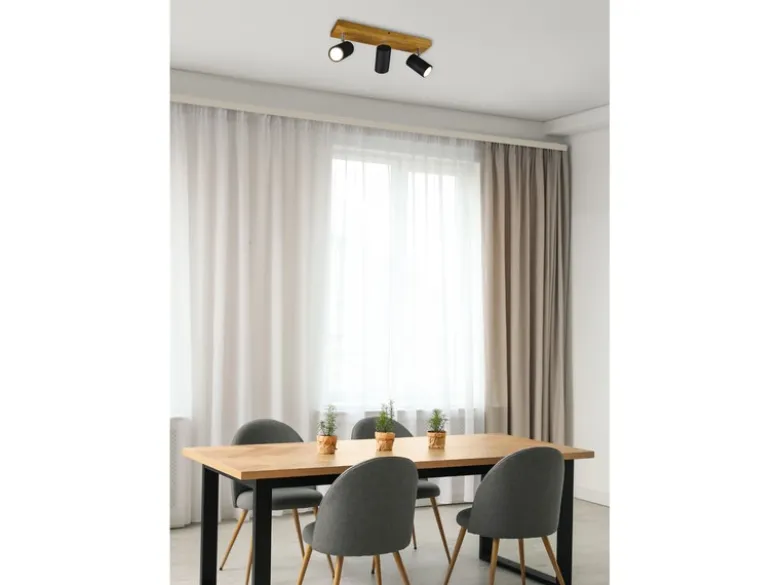 Deckenstrahler MARLEY Schwarz mit Holz 3-flammig, Breite 44cm