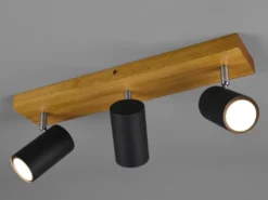Deckenstrahler MARLEY Schwarz mit Holz 3-flammig, Breite 44cm