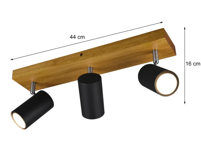 Deckenstrahler MARLEY Schwarz mit Holz 3-flammig, Breite 44cm