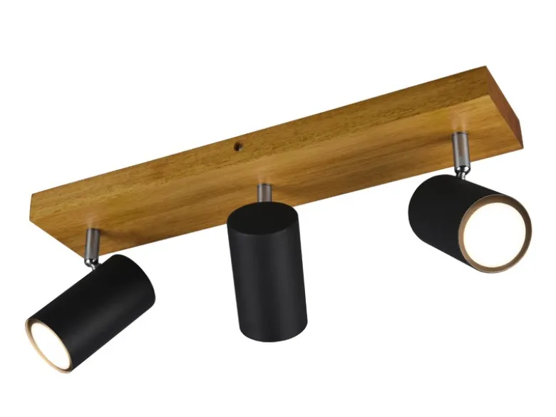 Deckenstrahler MARLEY Schwarz mit Holz 3-flammig, Breite 44cm