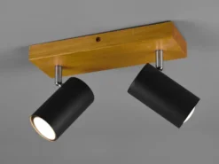 Deckenstrahler MARLEY Schwarz mit Holz 2-flammig, Breite 26cm