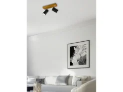 Deckenstrahler MARLEY Schwarz mit Holz 2-flammig, Breite 26cm