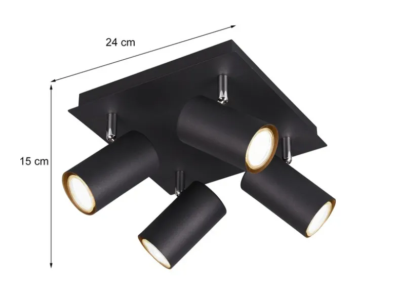 Deckenstrahler MARLEY Schwarz 4-flammig, Quadrat 24cm