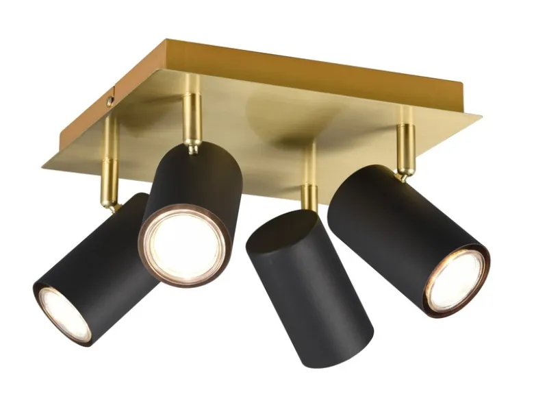 Deckenstrahler MARLEY Schwarz Gold 4-flammig, Quadrat 24cm