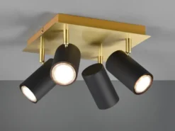 Deckenstrahler MARLEY Schwarz Gold 4-flammig, Quadrat 24cm