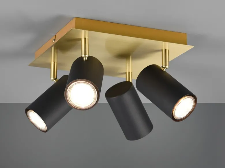 Deckenstrahler MARLEY Schwarz Gold 4-flammig, Quadrat 24cm