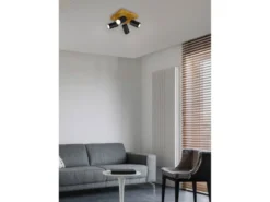 Deckenstrahler MARLEY Schwarz mit Holz 4-flammig, Quadrat 22cm