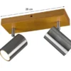 Deckenstrahler MARLEY Silber mit Holz 2-flammig, Breite 25cm