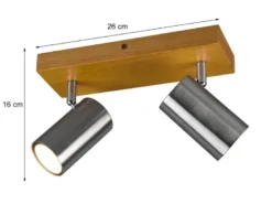 Deckenstrahler MARLEY Silber mit Holz 2-flammig, Breite 25cm