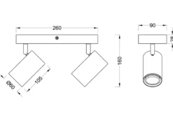 Deckenstrahler MARLEY Silber mit Holz 2-flammig, Breite 25cm