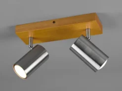 Deckenstrahler MARLEY Silber mit Holz 2-flammig, Breite 25cm