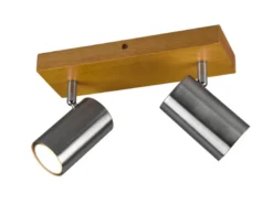 Deckenstrahler MARLEY Silber mit Holz 2-flammig, Breite 25cm