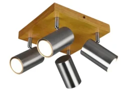 Deckenstrahler MARLEY Silber mit Holz 4-flammig, Quadrat 22cm