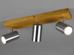 Deckenstrahler MARLEY Silber mit Holz 3-flammig, Breite 44cm