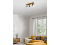 Deckenstrahler MARLEY Silber mit Holz 3-flammig, Breite 44cm