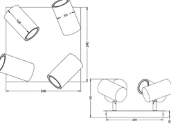 Deckenstrahler MARLEY Weiß 4-flammig, Quadrat 24cm