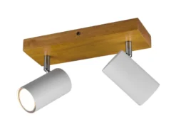 Deckenstrahler MARLEY Weiß mit Holz 2-flammig, Breite 26cm