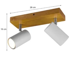 Deckenstrahler MARLEY Weiß mit Holz 2-flammig, Breite 26cm