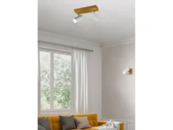 Deckenstrahler MARLEY Weiß mit Holz 2-flammig, Breite 26cm