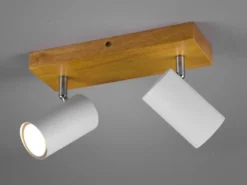 Deckenstrahler MARLEY Weiß mit Holz 2-flammig, Breite 26cm