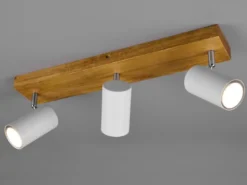 Deckenstrahler MARLEY Weiß mit Holz 3-flammig, Breite 44cm