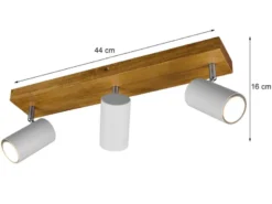 Deckenstrahler MARLEY Weiß mit Holz 3-flammig, Breite 44cm