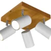 Deckenstrahler MARLEY Weiß mit Holz 4-flammig, Quadrat 22cm