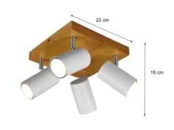Deckenstrahler MARLEY Weiß mit Holz 4-flammig, Quadrat 22cm