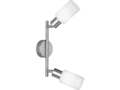 Deckenstrahler MARS 2-flammig Silber mit Glas Lampenschirmen Weiß, Breite 25cm