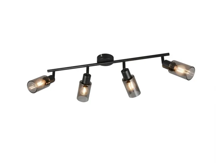 Deckenstrahler MARS 4-flammig Schwarz mit Rauchglas Lampenschirmen, Breite 60cm