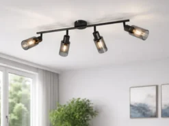 Deckenstrahler MARS 4-flammig Schwarz mit Rauchglas Lampenschirmen, Breite 60cm