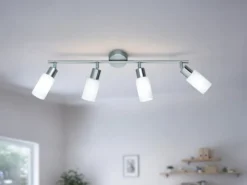 Deckenstrahler MARS 4-flammig Silber mit Glas Lampenschirmen Weiß, Breite 60cm