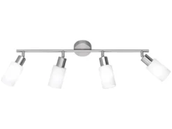 Deckenstrahler MARS 4-flammig Silber mit Glas Lampenschirmen Weiß, Breite 60cm