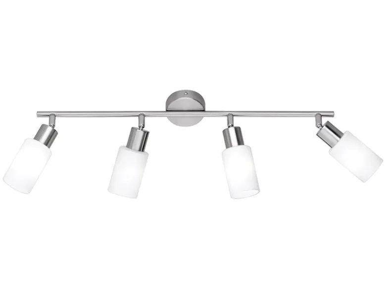 Deckenstrahler MARS 4-flammig Silber mit Glas Lampenschirmen Weiß, Breite 60cm