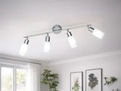 Deckenstrahler MARS 4-flammig Silber mit Glas Lampenschirmen Weiß, Breite 60cm