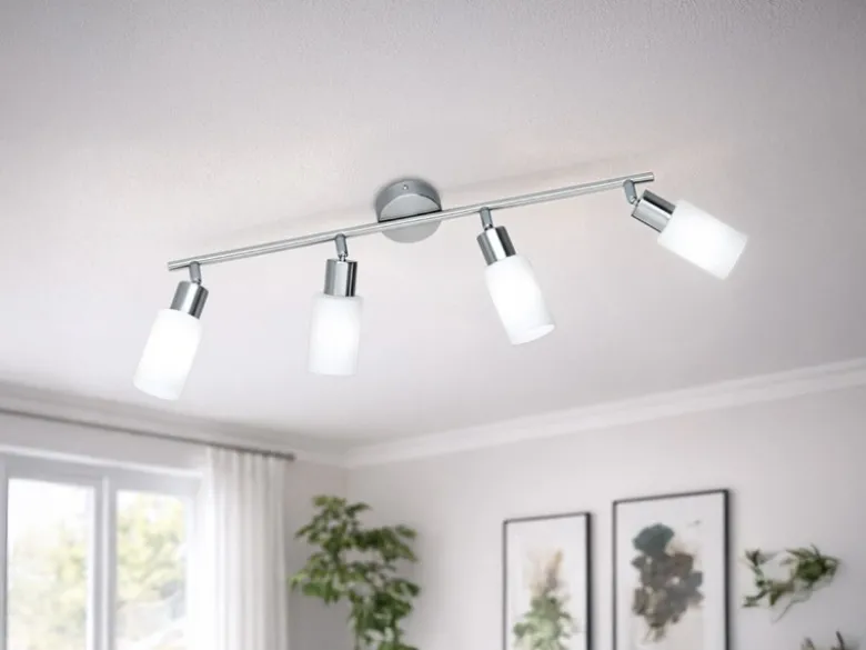 Deckenstrahler MARS 4-flammig Silber mit Glas Lampenschirmen Weiß, Breite 60cm