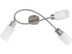 Deckenstrahler MARS 3-flammig Silber mit Glas Lampenschirmen Weiß, Breite 45cm