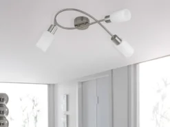 Deckenstrahler MARS 3-flammig Silber mit Glas Lampenschirmen Weiß, Breite 45cm